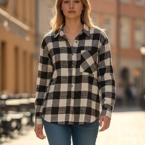 New Scotch & Soda Buffalo Plaid Button Down Shirt Womens L Brown Cream Relaxed